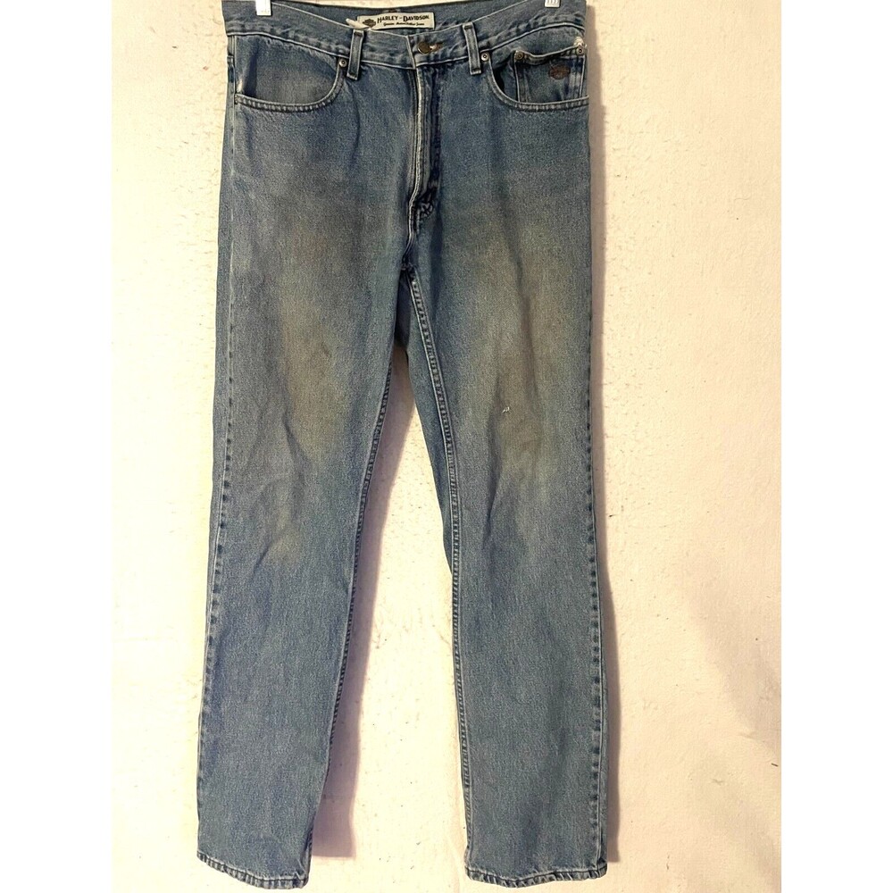 Men's Harley Davidson Blue Denim Jeans Size 34x36 Distressed